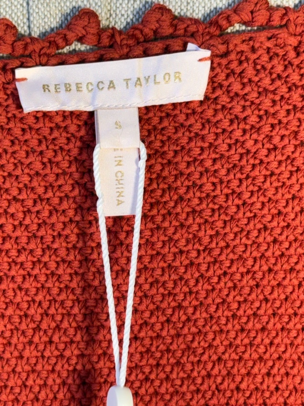 NWT Rebecca Taylor Crochet Trim Cotton Knit Mini Dress Red Small Pomodoro - Picture 6 of 9